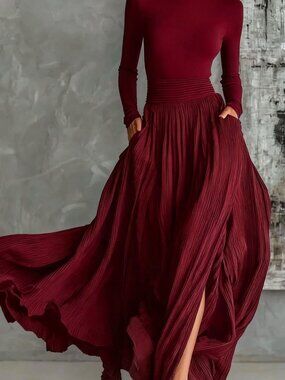Elegant Retro Light Luxury Slim Fit Midi Dress – Women’s Long Sleeve
